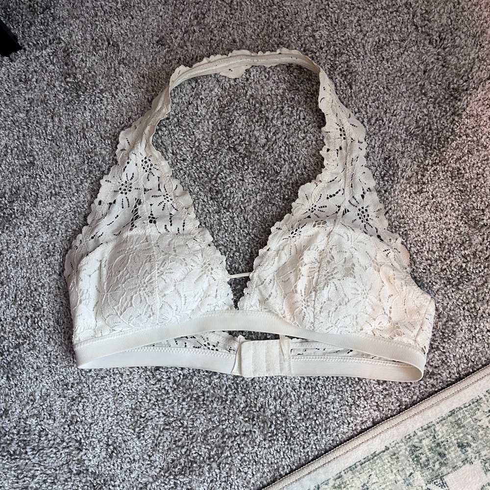 Aerie Lace Halter Bralette - white